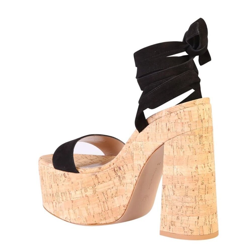 Gianvito Rossi size 39 9 Cork Platform Sandals Ankle Tie Strap Black Suede shoes - Picture 4 of 15